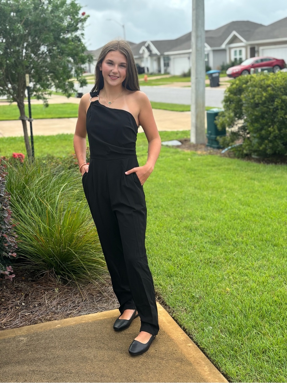 Elings One-Shoulder Boho Black Jumpsuit Pockets Small New
